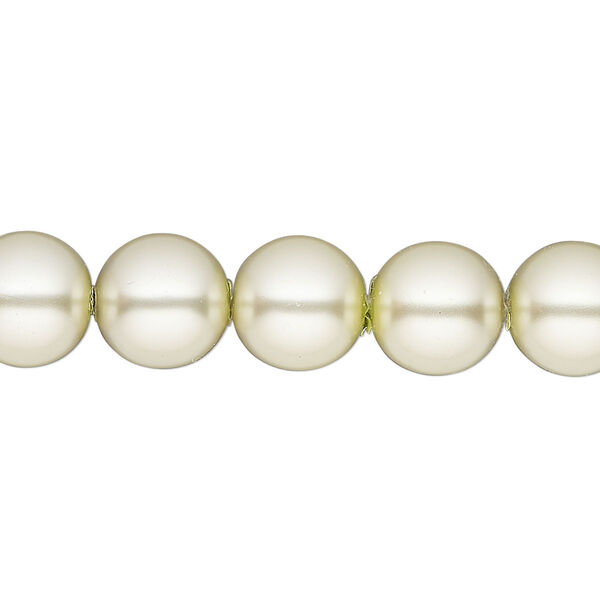 Bead, glass pearl, coated glass, beige, 10mm round. Sold per 18 " strand, approximately 50 beads. image number 0