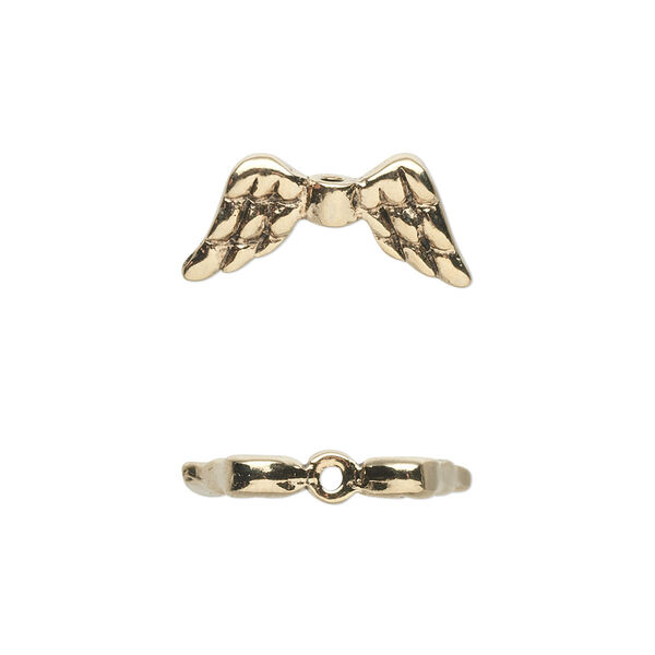 Bead, antique gold-plated pewter (tin-based alloy), 20x9mm double-sided angel wings. Sold per pkg of 2. image number 0