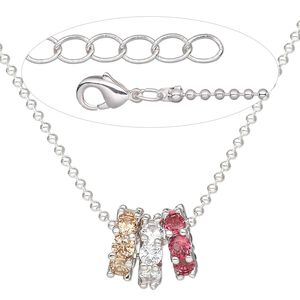 Necklace, Everyday Jewelry™, cubic zirconia and silver-plated brass beads with silver-plated brass chain, 24 inches. Sold individually.