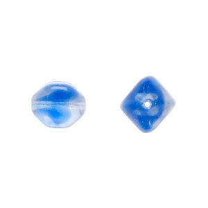 Bead, Czech pressed glass, blue/clear, 12mm 4-sided oval. Sold per 15" to 16" strand.