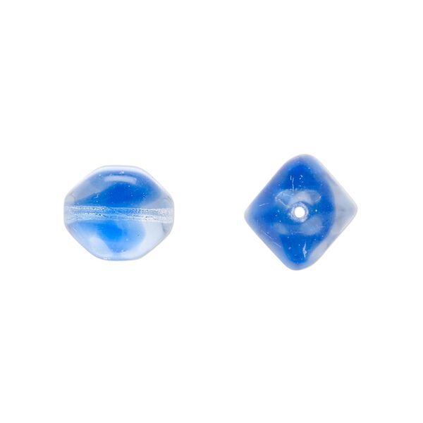 Bead, Czech pressed glass, blue/clear, 12mm 4-sided oval. Sold per 15" to 16" strand. image number 0