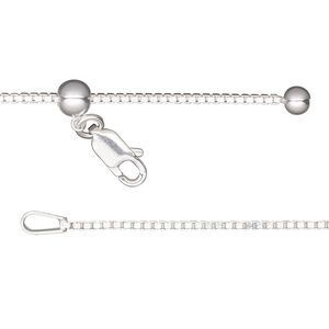 Chain 1pkg1 sterling silver box, 1.1mm / lobster claw clasp, Gossamer™ adjustable 16-24 inch