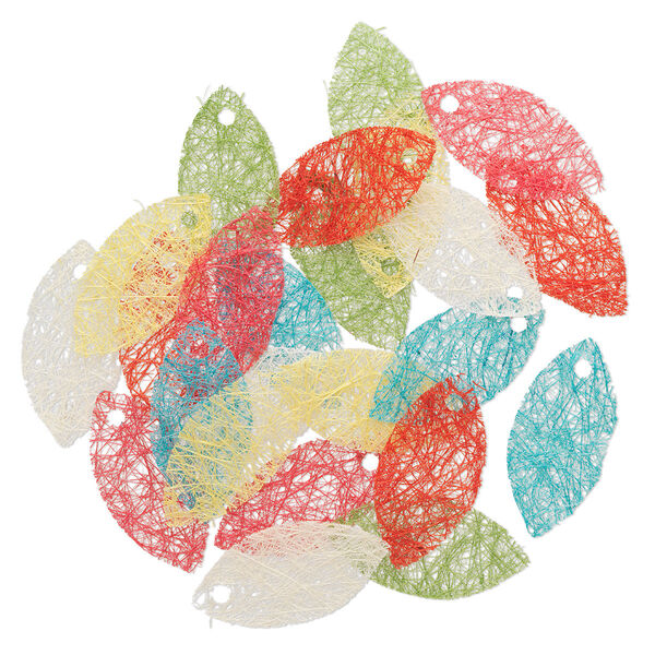 Earring card mix, hemp, mixed colors, 2-3/4 x 1-1/4 inch leaf. Sold per pkg of 24. image number 0