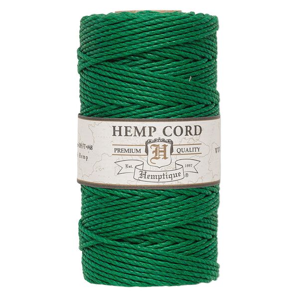 Cord, Hemptique®, polished hemp, green, 1.8mm diameter, 48-pound test. Sold per 205-foot spool. image number 0