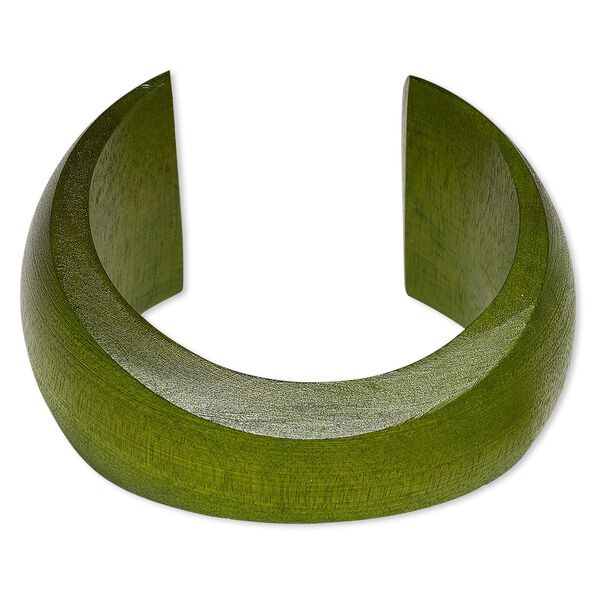 Bracelet, cuff, wood (dyed / waxed), light forest green, 20-41mm wide hand-carved tapered concave band, 2-1/2 inch inside diameter. Sold individually. image number 0