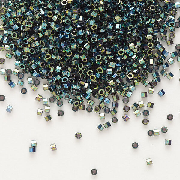 Seed bead, Delica®, glass, pkg/250g, #11 cut, opaque metallic iris dark green (DBC-0027). image number 0
