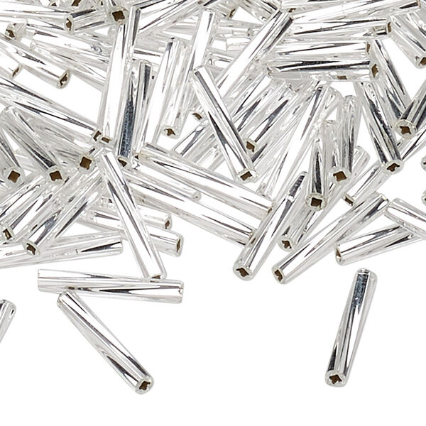 Bugle bead, Miyuki, glass, opaque silver, (TW1), 12x2mm twisted. Sold per 50-gram pkg. image number 0