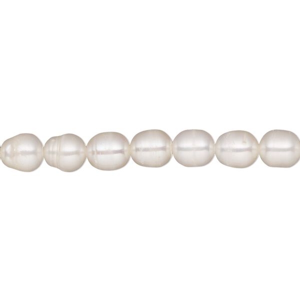Pearl, White Lotus™, cultured freshwater (bleached), white, 5.5-6mm rice, C grade, Mohs hardness 2-1/2 to 4. Sold per 15-1/2" to 16" strand. image number 0