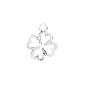 Charm, sterling silver, 15mm double-sided diamond-cut clover. Sold individually.
