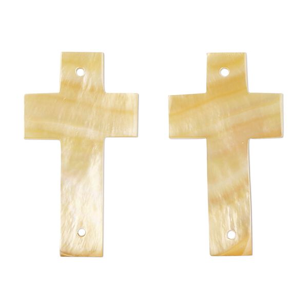 Link, gold lip shell (natural), 29x17mm hand-cut single-sided cross, Mohs hardness 3-1/2. Sold per pkg of 2. image number 0
