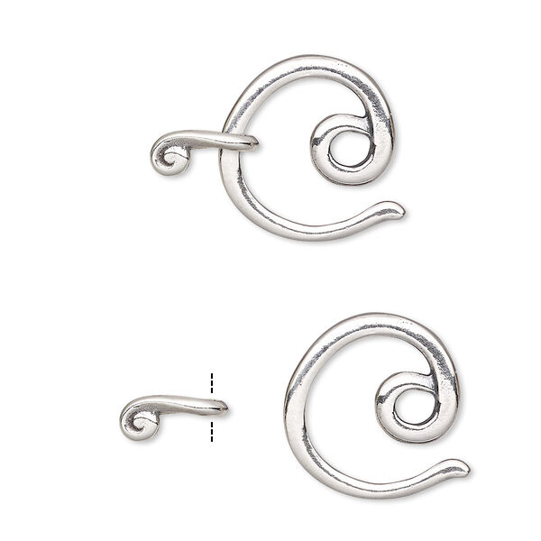 Clasp, JBB Findings, hook-and-eye, sterling silver, 16x15mm circle. Sold individually. image number 0