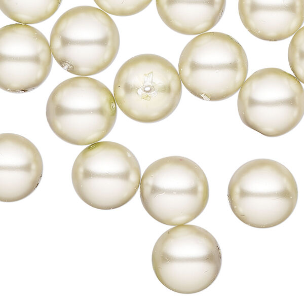 Bead, glass pearl, coated glass, light taupe, 10mm round. Sold per 18 " strand, approximately 50 beads. image number 0