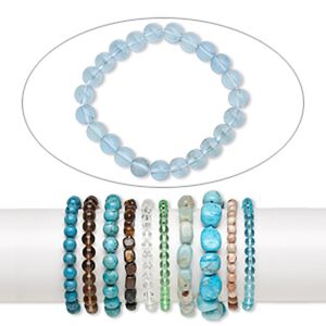 Multi-gemstone / glass 1pkg10, mixed shape stretch bracelet 6-6.5 inch mix 6-12mm wide