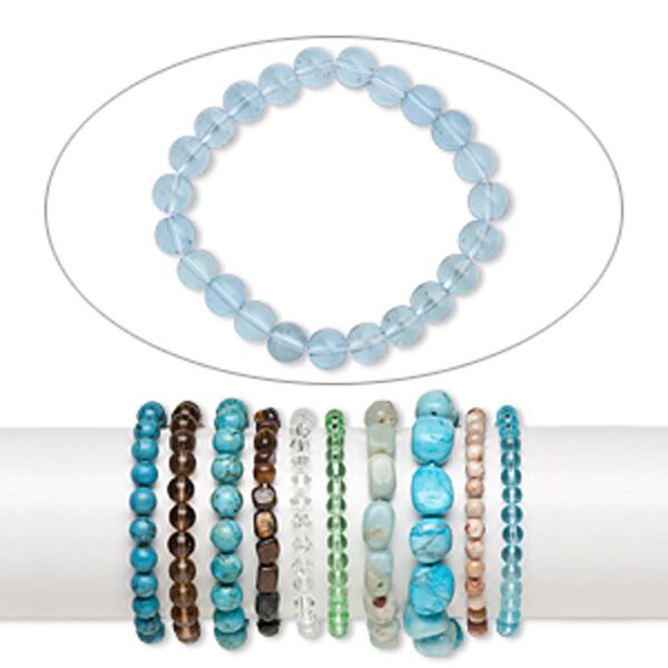 Multi-gemstone / glass 1pkg10, mixed shape stretch bracelet 6-6.5 inch mix 6-12mm wide image number 0