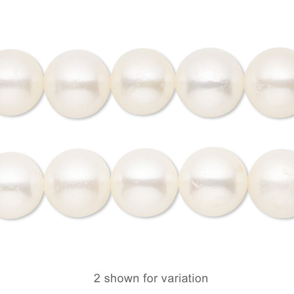 Pearl, cultured freshwater (bleached), white, 9-10mm round, B- grade, Mohs hardness 2-1/2 to 4. Sold per 15-1/2" to 16" strand. image number 0