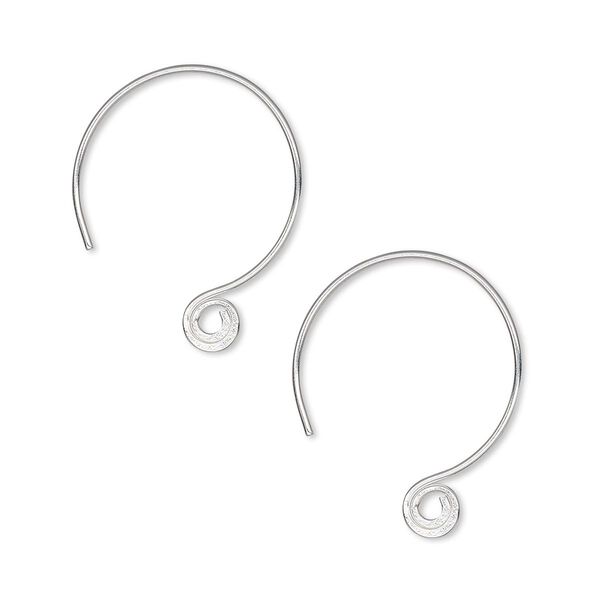 Ear wire, Hill Tribes, silver-plated brass, 21mm French hook with spiral design, 22 gauge. Sold per pkg of 5 pairs. image number 0