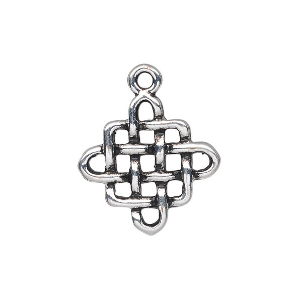 Charm, antique silver-plated "pewter" (zinc-based alloy), 20x20mm double-sided knot. Sold per pkg of 10. image number 0