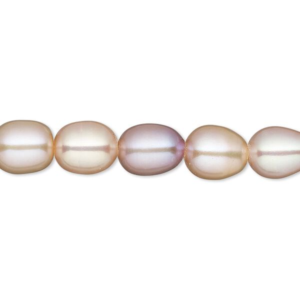 Pearl, White Lotus™, cultured freshwater, peach and mauve, 7.5-8mm rice, C grade, Mohs hardness 2-1/2 to 4. Sold per 15-1/2" to 16" strand. image number 0