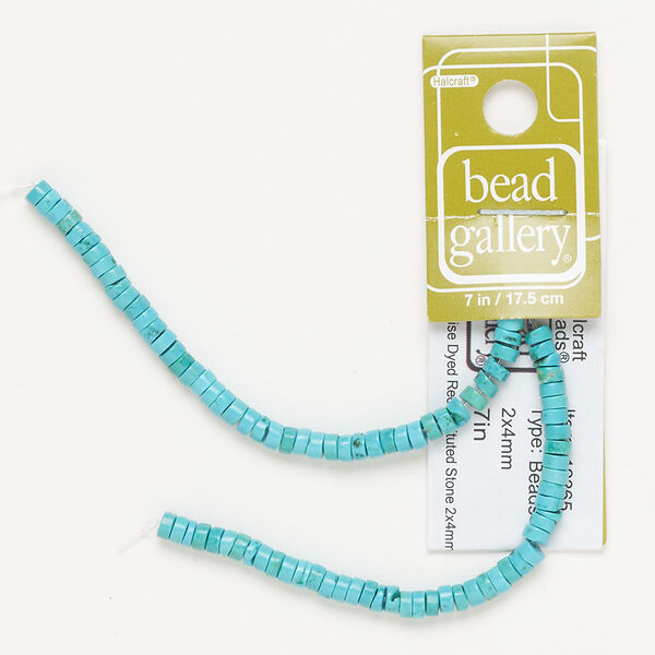 Bead, "howlite" (resin) (imitation), turquoise blue, 4x1mm-4x2mm heishi. Sold per 7-inch strand, approximately 90 beads. image number 0