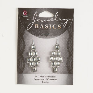 Focal 1pkg1, silver-finished brass and steel / acrylic, clear, 36x17mm single-sided diamond.