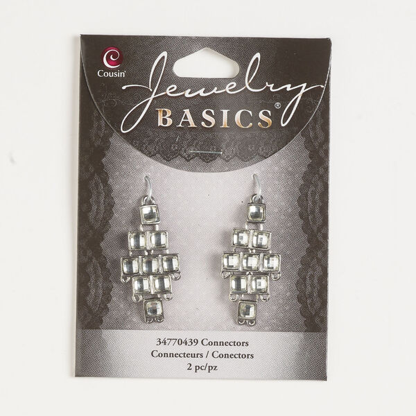 Focal 1pkg1, silver-finished brass and steel / acrylic, clear, 36x17mm single-sided diamond. image number 0