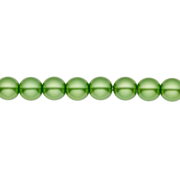 Bead, Czech pearl-coated glass druk, opaque green, 6mm round. Sold per 15-1/2" to 16" strand. image number 0