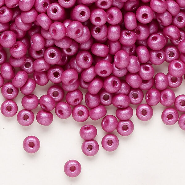 Seed bead, Preciosa Ornela Czech glass, pkg/500g, #6 rocaille, opaque PermaLux dyed purple chalkwhite, (22013). image number 0