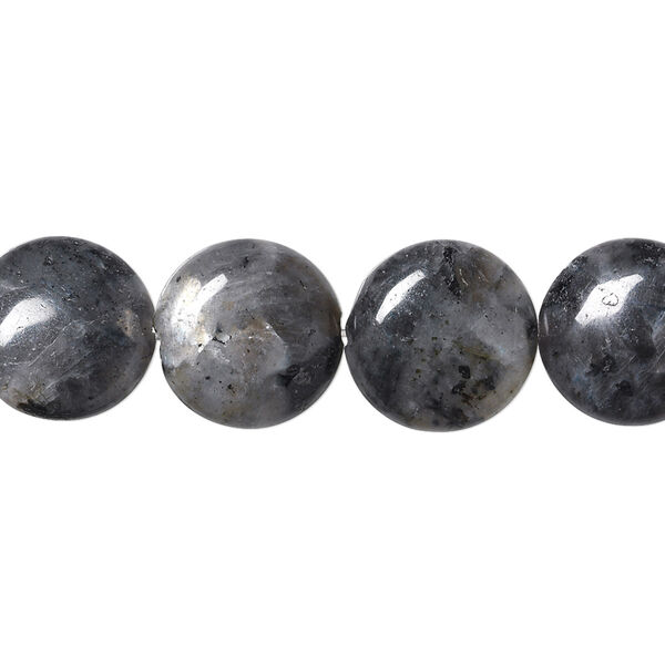Bead, blue labradorite (natural), 12mm puffed flat round, B- grade, Mohs hardness 6 to 6-1/2. Sold per 15-1/2" to 16" strand. image number 0