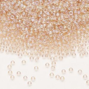 Seed bead, Miyuki, glass, pkg/250g, #11 rocaille, translucent rainbow pink mist (RR-292).