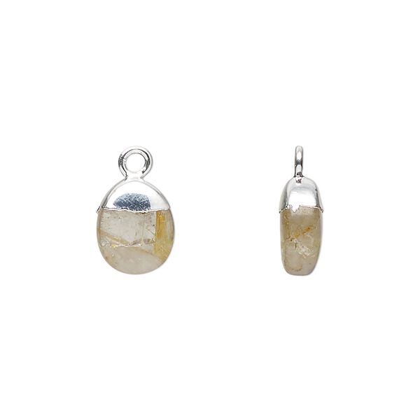 Golden rutilated quartz / copper / sterling silver 1pkg1, silver-plated hand-cut puff oval drop natural 10x8mm image number 0