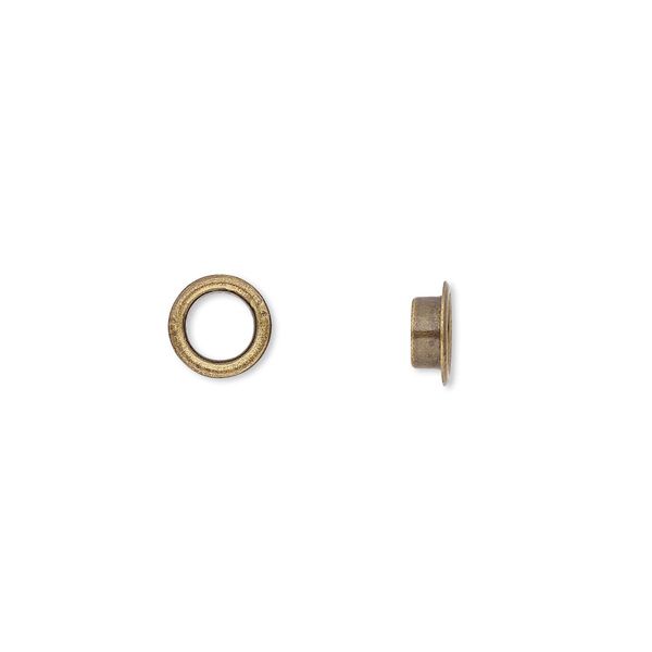 Grommet, glue-in, antique gold-plated brass, 7mm round, 4.5mm inside diameter. Sold per pkg of 100. image number 0