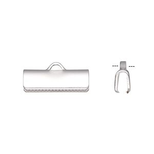 Ribbon crimp end, silver-plated brass, 16x5mm rectangle. Sold per pkg of 10.