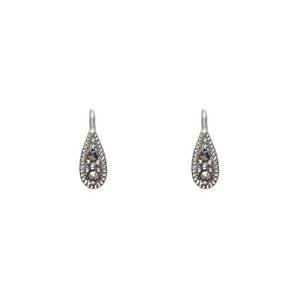 Marcasite / sterling silver 1pkg2, teardrop drop natural 7x4mm