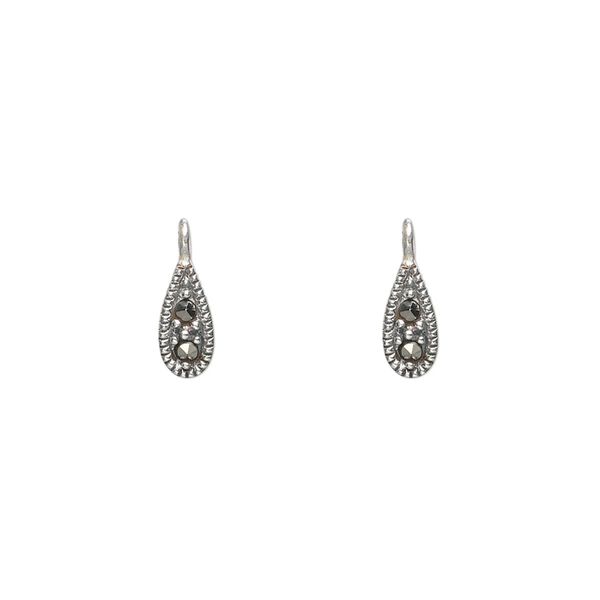 Marcasite / sterling silver 1pkg2, teardrop drop natural 7x4mm image number 0