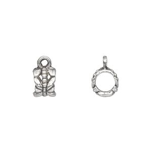 Bead, antique silver-plated "pewter" (zinc-based alloy), 8x6mm tube with dragonfly design and closed loop. Sold per pkg of 500.