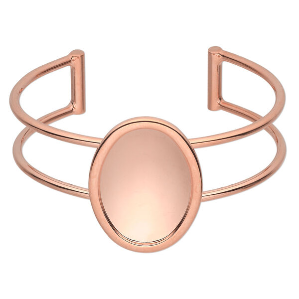 Bracelet, Almost Instant Jewelry®, cuff, copper-plated brass and "pewter" (zinc-based alloy), 65x35mm with 30x22mm oval setting, adjustable. Sold individually. image number 0