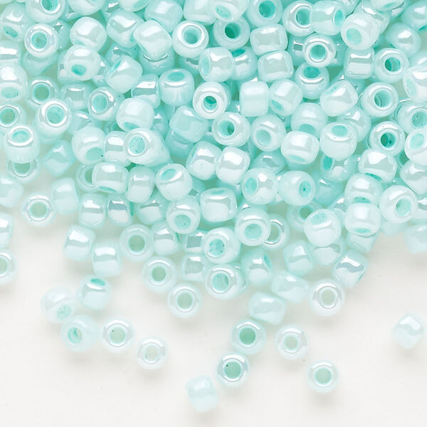 Seed bead, Dyna-Mites™, glass, opaque ceylon pastel blue, #6 round. Sold per 40-gram pkg. image number 0