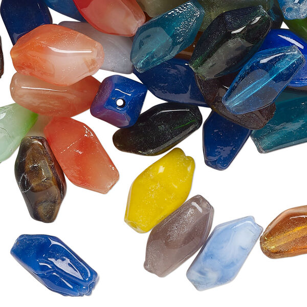 Bead mix, lampworked glass, opaque and translucent mixed colors, 11x6mm-13x9mm double cone. Sold per 4-ounce pkg, approximately 125 beads. image number 0