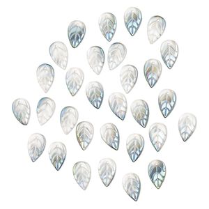 Drop, pressed glass, translucent metallic green rainbow, 18 x 11mm pressed leaf, top-drilled. Sold per pkg of 30.