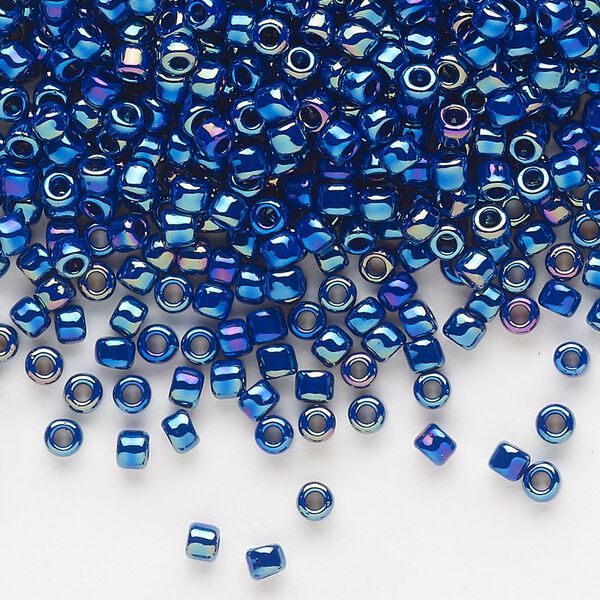 Seed bead, Dyna-Mites™, glass, opaque rainbow cobalt, #8 round. Sold per 40-gram pkg. image number 0