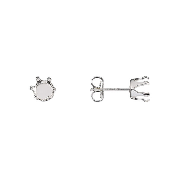 Earstud, Snap-Tite®, sterling silver, 5mm 6-prong round setting. Sold per pkg of 2 pair. image number 0