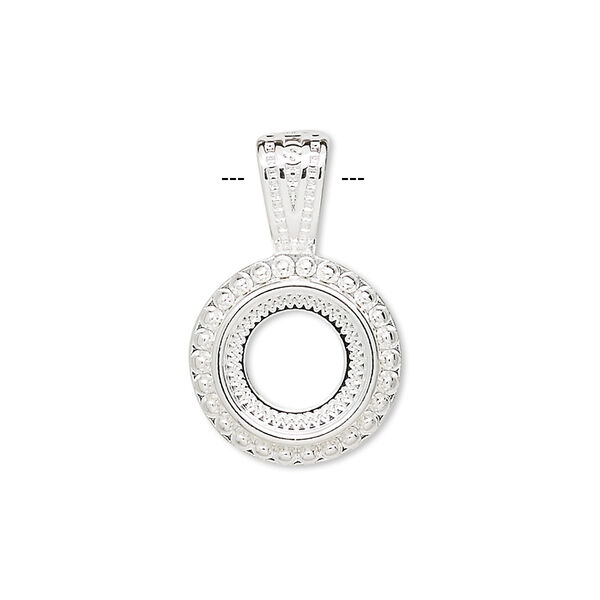 Pendant, silver-plated "pewter" (zinc-based alloy), 24x15.5mm round with rope design and 10mm round setting. Sold per pkg of 4. image number 0