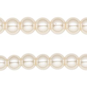 Bead, glass pearl, coated glass, soft gold, 7-8mm round. Sold per pkg of (2) 15-inch strands.