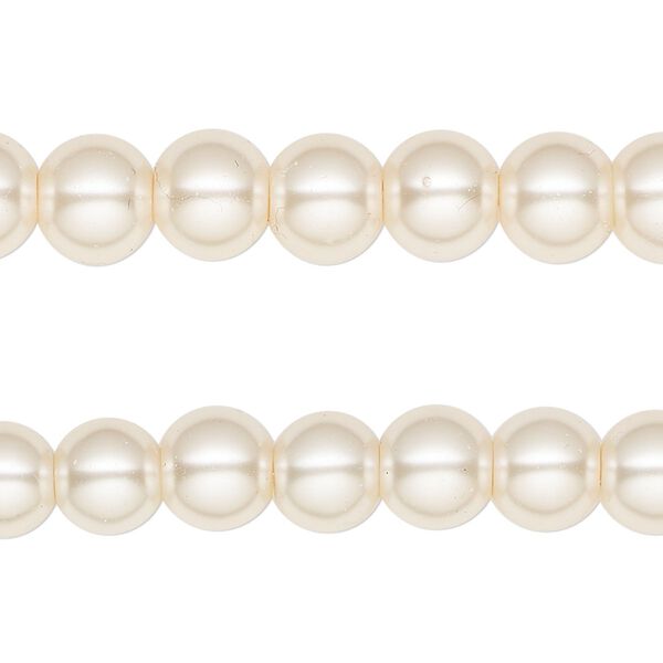 Bead, glass pearl, coated glass, soft gold, 7-8mm round. Sold per pkg of (2) 15-inch strands. image number 0