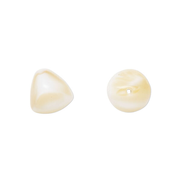Bead, Czech pressed glass, opaque white/tan, 12x11mm trigon. Sold per 15" to 16" strand. image number 0