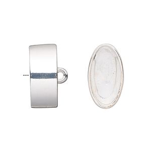 Cord end, glue-in, silver-finished "pewter" (zinc-based alloy), 18.5x10.5mm oval, 16.5x8.5mm inside diameter. Sold per pkg of 2.