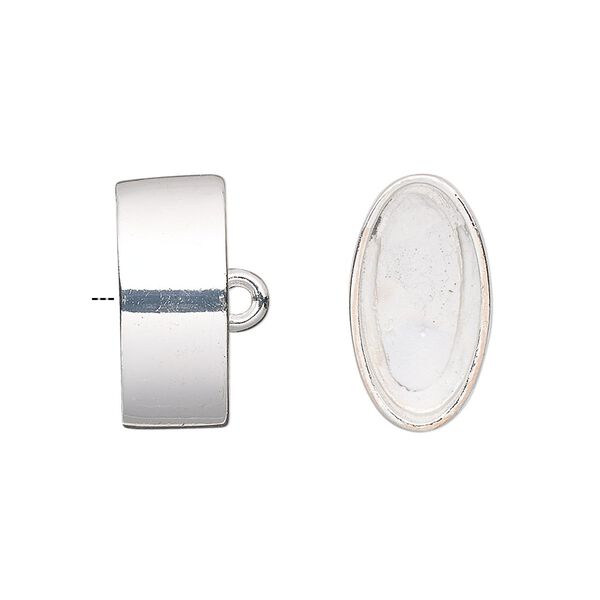 Cord end, glue-in, silver-finished "pewter" (zinc-based alloy), 18.5x10.5mm oval, 16.5x8.5mm inside diameter. Sold per pkg of 2. image number 0