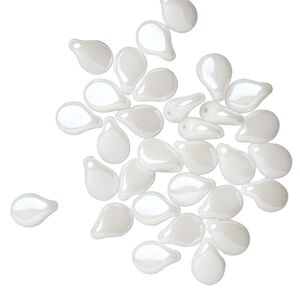 Bead, Preciosa Pip™, Czech pressed glass, opaque light ivory luster, 7x5mm top-drilled pip. Sold per pkg of 30.