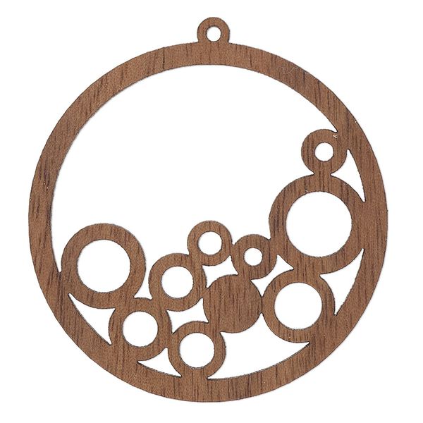 Focal, black walnut (natural), 38mm single-sided laser-cut round with cutout circles design. Sold individually. image number 0