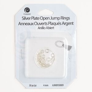 Jump ring brass 30pk 4mm open round, 2.7mm inside diameter 21 gauge, silver finish